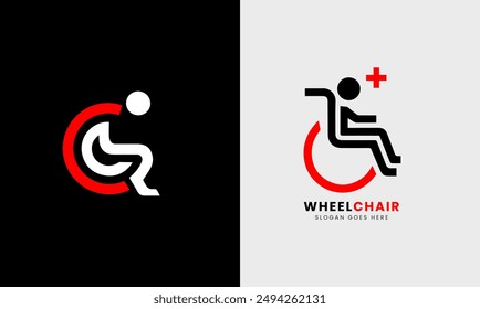 Patient Rollstuhl, Klinik Physische Menschen Medizinische Krankenhaus Pflege Stuhl Support Logo Symbol Grafikdesign