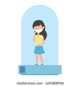 patient woman with mask in quarantine dome covid 19 coronavirus pandemic vector illustration