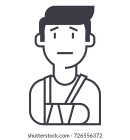 patient,broken hand vector line icon, sign, illustration on background, editable strokes