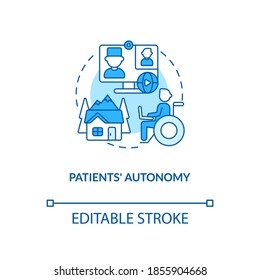 Patients autonomy concept icon. Telemedicine benefits. Health care future. Patient body treatment idea thin line illustration. Vector isolated outline RGB color drawing. Editable stroke