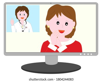 Patients being seen online by a female doctor.