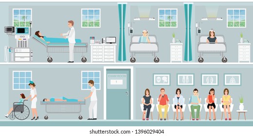 Patients and doctor in hospital, Health care and medicalin flat design Vector illustration.