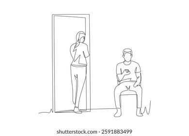Patients entering and waiting in the clinic waiting room. Waiting in the clinic waiting room concept one-line drawing