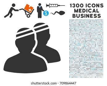 Patients grey vector icon with 1300 clinic business pictograms. Set style is flat bicolor light blue and gray pictograms.