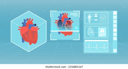 Patient's heart diagnosis and medical records in the metaverse virtual reality, innovative medicine concept