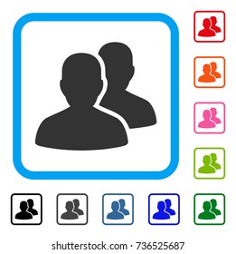 Patients icon. Flat grey pictogram symbol inside a light blue rounded rectangular frame. Black, gray, green, blue, red, orange color additional versions of Patients vector.