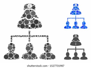 Patients nurse hierarchy composition of filled circles in different sizes and color tinges, based on patients nurse hierarchy icon. Vector random circles are organized into blue composition.
