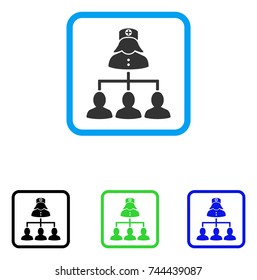 Patients Nurse Hierarchy icon. Flat gray pictogram symbol inside a blue rounded square. Black, green, blue color versions of Patients Nurse Hierarchy vector. Designed for web and app user interface.