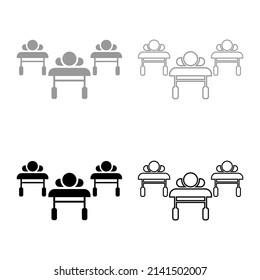 Patients on couches is lying hospital pandemic concept clinic epidemic set icon grey black color vector illustration image solid fill outline contour line thin flat style