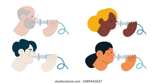 Patients Performing Pulmonary Function Test. Modern Flat Vector Illustration. Lung Function Test on Patients. Website Banner, Landing Page Design Template.
