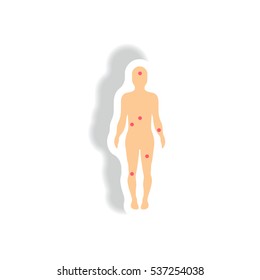 Patients point on the human body Vector paper sticker various symptoms of Malaria on the human