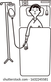 Patients receiving treatment　Black and white illustration
