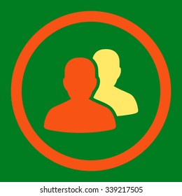 Patients vector icon. Style is bicolor flat rounded symbol, orange and yellow colors, rounded angles, green background.