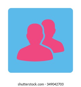 Patients vector icon. Style is flat rounded square button, pink and blue colors, white background.