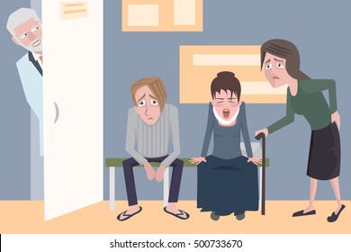 patients waiting for the doctor, funny vector cartoon