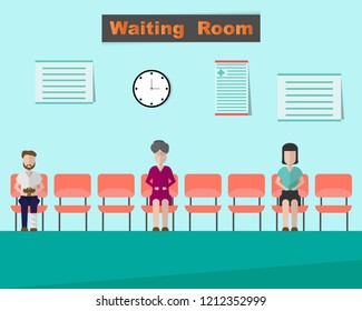 Patients Is Waiting For The Doctor In The Waiting Room In Hospital.Vector Illustration.