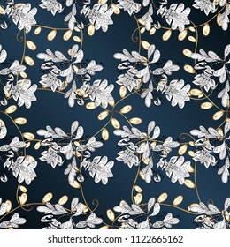 Patina. Blue, white and gray backdrop with gold trim. Furniture in classic style. Ornamental element woodcarving. Small depth of field. Pattern on blue, white and gray colors with golden elements.