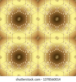 Patina. Seamless element woodcarving. Carving. Small depth of field. Yellow and brown backdrop with gold trim. Furniture in classic style. Pattern with golden elements. Luxury furniture.