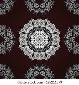 Patina. Small depth of field. Pattern on brown background with white elements. Furniture in classic style. Seamless element woodcarving. Luxury furniture. Carving. Brown backdrop with white trim.