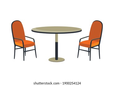 Patio area. Cafe and garden furniture table and chair isolated on a white background. Summer outdoor cafe. Coffeehouse or restaurant open area