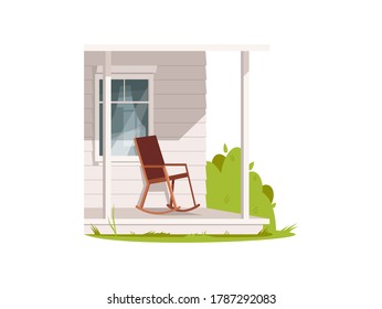 Patio with armchair semi flat RGB color vector illustration. Comfort porch of village house. Chair on villa in countryside. Outside farmhouse isolated cartoon object on white background