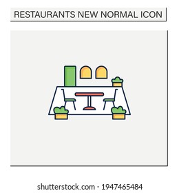 Patio Dining Color Icon. Outdoor Dining Space. Forced Distance. Regulation Through Covid19. Restaurants New Normal Concept. Isolated Vector Illustration