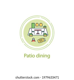 Patio Dining Concept Line Icon.Outdoor Dining Space. Forced Distance. Regulation Through Covid19. Restaurants New Normal.Vector Isolated Conception Metaphor Illustration