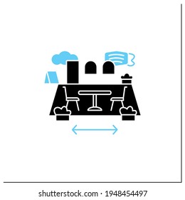 Patio Dining Glyph Icon. Outdoor Dining Space. Forced Distance. Regulation Through Covid19. Restaurants New Normal Concept.Filled Flat Sign. Isolated Silhouette Vector Illustration