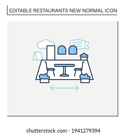 Patio Dining Line Icon. Outdoor Dining Space. Forced Distance. Regulation Through Covid19. Restaurants New Normal Concept. Isolated Vector Illustration.Editable Stroke