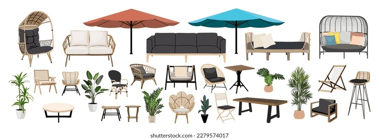 Patio furniture Set vector icons isolated on white