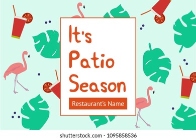 Patio season vector design with tropical elements for a restaurant bar flyer