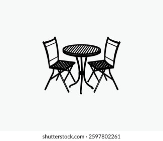 patio table chairs vector art black color illustration design