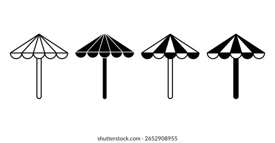 Conjunto de ícones de guarda-chuva do pátio preto e branco design minimalista vetor linha simples 
