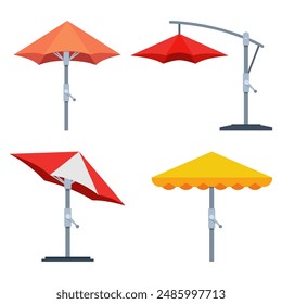 Patio umbrellas vector cartoon set isolated on a white background.