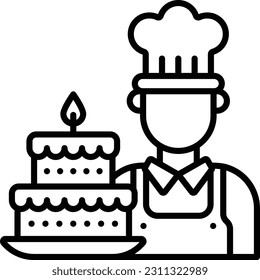 Decorador de pasteles o pasteles diseño de iconos de línea vectorial, símbolo de panadería y orfebrería, signo de Cuisine Maestro, ilustración de las existencias de conocedores de la comida, concepto de pastelería Chef