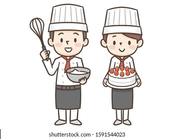 Patissier man and woman illustration