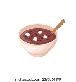 Patjuk (korean rice and red bean porridge). Chinese sweet red bean soup tang yuan (hong dou tang)