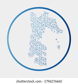 Icono de Patmos. Mapa de red de la isla. Signo de Patmos redondeado con anillo degradado. Tecnología, internet, red, concepto de telecomunicaciones. Ilustración vectorial.