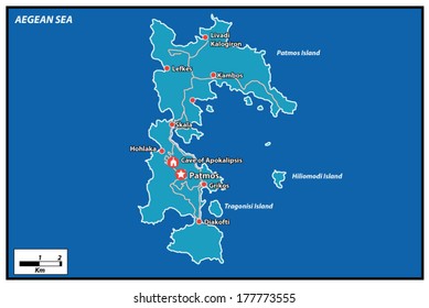 Patmos Island Vector Map Greece.