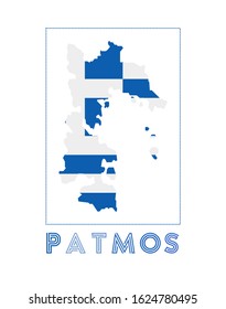Patmos Logo. Map of Patmos with island name and flag. Appealing vector illustration.