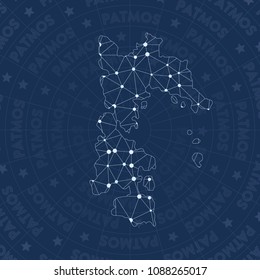 Patmos network style island map. Fair space style, modern design for infographics or presentation.