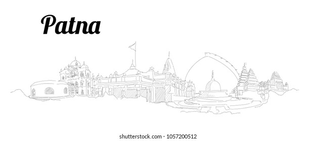 Patna city hand drawing panoramic sketching style illustration