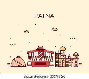 Patna skyline, detailed silhouette. Trendy vector illustration, linear style