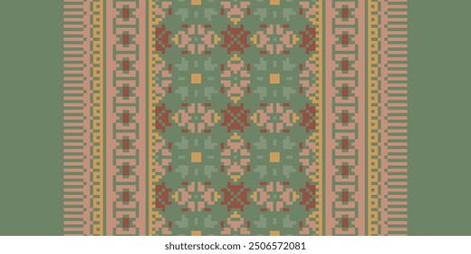 Patola sari Seamless Bandana print silk Motif embroidery, Pixel Ikat embroidery vector Design for Print pattern vintage flower folk navajo patchwork pattern