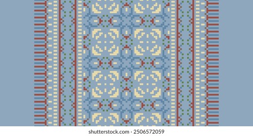 Patola sari Seamless Nativo Americano, Motivo bordado, Pixel Ikat bordado Diseño de Vector para Imprimir corbata teñido funda de almohada sambal puri kurti mughal architecture