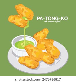 Patongko deep fried dough stick with Thai Pandan Custard cartoon vector