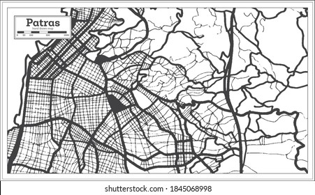 Patras Greece City Map in Black and White Color in Retro Style. Outline Map. Vector Illustration.