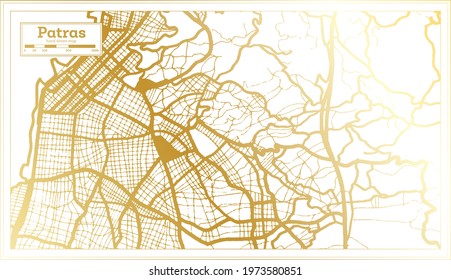 Patras Greece City Map in Retro Style in Golden Color. Outline Map. Vector Illustration.