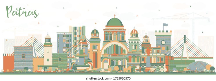 Patras Greece City Skyline with Color Buildings. Vector Illustration. Travel and Tourism Concept with Historic and Modern Architecture. Patras Cityscape with Landmarks.