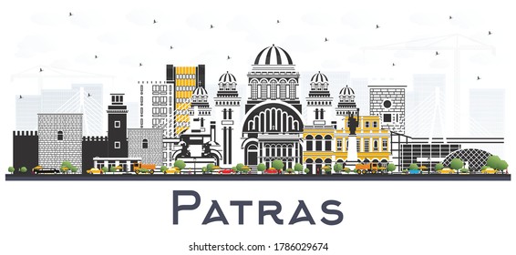 Patras Greece City Skyline with Color Buildings Isolated on White. Vector Illustration. Travel and Tourism Concept with Historic and Modern Architecture. Patras Cityscape with Landmarks.